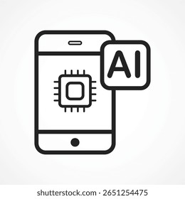 Intelligentes Gerät mit KI-Symbolkontur auf weißem Hintergrund - Symbol für Mobile Intelligence und Konnektivität, Vektorgrafik, Symbolsymbol, abstraktes Flachsymbol