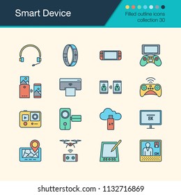 Smart Device icons. Filled outline design collection 30. For presentation, graphic design, mobile application, web design, infographics. Vector illustration.