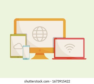 smart device illustration set. pc, mobile, pad, notebook Vector drawing. Hand drawn style.