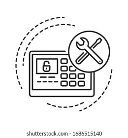 Smart Device Installation black line icon. Home automation. Installation electronic devices. Handyman services. Pictogram for web page, mobile app, promo. UI UX GUI design element. Editable stroke