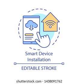 Smart device installation concept icon. Home service for electronic devices idea thin line illustration. Smart home controller. Home automation system. Vector isolated drawing. Editable stroke