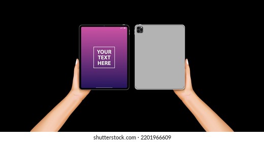 Smart Device Tablet in hand illustration. Tablet in hands. Hands holding a tablet computer. Using digital tablet, flat design concept. Vector.