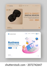 Smart Devices And Business Landing Page Design In Two Option.