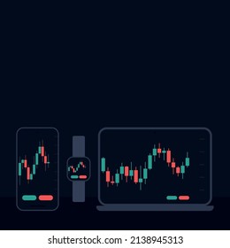 Dispositivos inteligentes con una gráfica de velas para el comercio