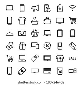 SMART devices and gadgets linear icons set, vector, contains icons computer, camera, laptop, phone, web devices, electronic appliances, and much more. Editable stroke