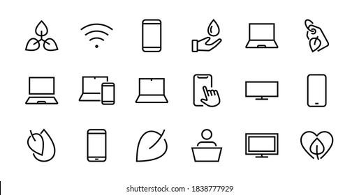Dispositivos SMART y gadgets juegos de iconos lineales, vector, contiene iconos de computadora, cámara, laptop, teléfono, dispositivos web, dispositivos electrónicos y mucho más. Trazo editable