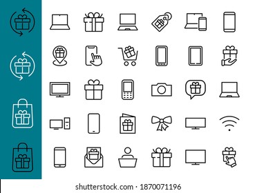 SMART devices and gadgets linear icons set, vector, contains icons computer, camera, laptop, phone, web devices, electronic appliances, and much more. Editable stroke