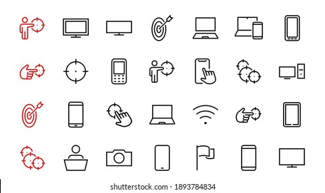 SMART devices and gadgets linear icons set, vector, contains icons computer, camera, laptop, phone, web devices, electronic appliances, and much more. Editable stroke