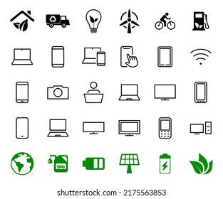 SMART devices and gadgets linear icons set, vector, contains icons computer, camera, laptop, phone, web devices, electronic appliances, and much more. Editable stroke