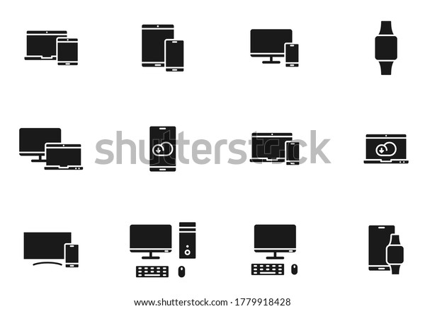 smart devices glyph vector icons isolated on white.\
smart devices icon set for web design, mobile app, user interface\
and print