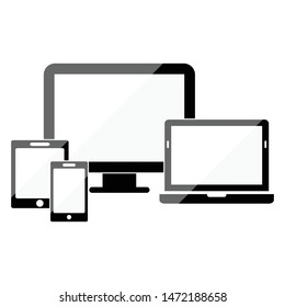 Smart Devices Icon. Phone Icon, Tablet, Laptop Icon, Computer Screen. Symbol Of Notebook And Mobile Phone. Smart Vector Electronic Device Isolated On White Background. 