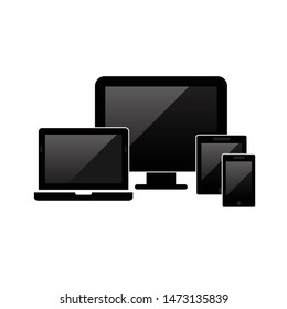Smart Devices icon. Phone icon, tablet, laptop icon, computer screen. Symbol of notebook and mobile phone. Smart vector electronic device isolated on white background. 