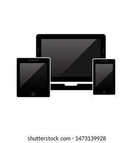 Smart Devices icon. Phone icon, tablet, laptop icon, computer screen. Symbol of notebook and mobile phone. Smart vector electronic device isolated on white background. 
