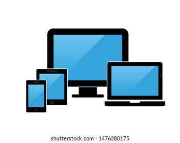 Smart Devices icon. Phone icon, tablet, laptop icon, computer screen. Symbol of notebook and mobile phone. Smart vector electronic device isolated on white background. 