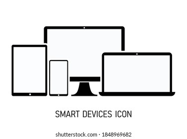 Conjunto de iconos de Smart Devices. smartphone, tablet, laptop, símbolo de computadora de escritorio. ilustración vectorial en diseño moderno de estilo plano. aislado de fondo blanco.