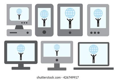 Smart Devices with a Man holding the World on the screen