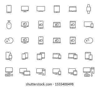 smart devices outline vector icons set isolated on white background. smart devices technology flat icons for web, mobile and ui design.