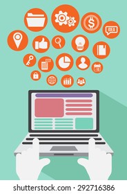 smart devices. pc laptop with flat icons. design element. vector illustration