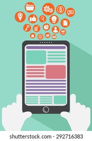 smart devices. tablet with flat icons. design element. vector illustration