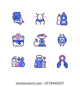 Smart diet - line design style icons set