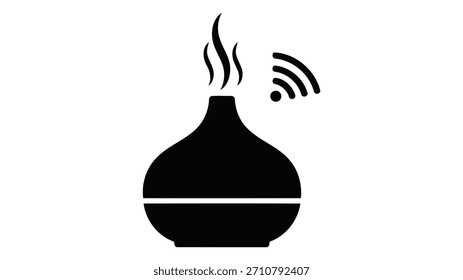 Ícone de difusor inteligente emitindo vapor com símbolo wifi, representando aromaterapia e tecnologia casa inteligente, isolado.
