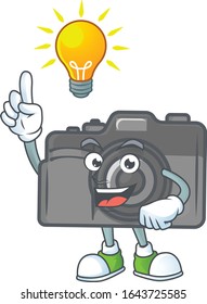 Smart digital camera cartoon character has an idea