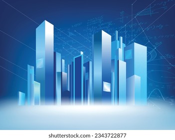 Smart Digital City Concept. Urban Architecture High Towers Concept of the Future City. innovates modern cities and architecture Digital Buildings. Modern Technology Vector Illustration.