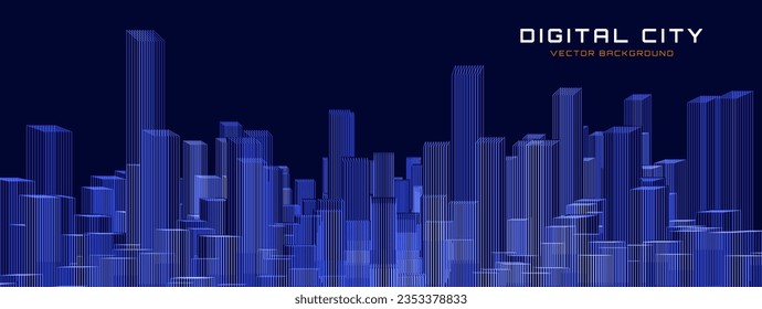 Smart Digital City Concept. Urban Architecture High Towers Concept of the Future City. Virtual Reality Abstract Digital Skyscraper Buildings. Modern Technology Vector Illustration.