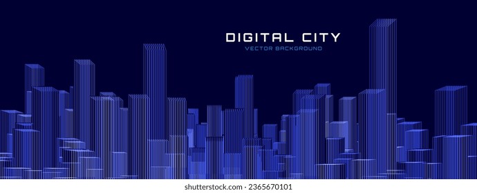 Smart Digital City Concept. Urban Architecture High Towers Concept of the Future City. BIM - Building Information Modeling. Business Industry Construction. Vector Illustration.