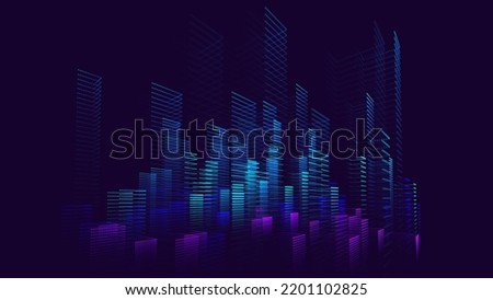 Smart Digital City Concept. Urban Architecture High Towers Concept of the Future City. Virtual Reality Abstract Digital Buildings. Modern Technology Vector Illustration.