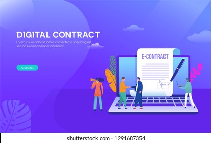 smart digital contract vector illustration concept, businessman signing online contract agreement with laptop, can use for, landing page, template, ui, web, mobile app, poster, banner, flyer