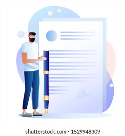 smart digital contract vector illustration concept, businessman signing online contract agreement, can use for, landing page, template, ui, web, mobile app, poster, banner, flyer