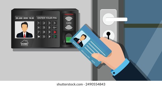 Smart digital door lock, Doors security smart biometric fingerprint access control management system ethernet card reader, vector illustration.