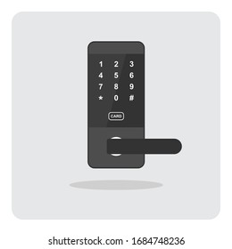 Smart digital door lock with keypad for the entrance, Key card lock security systems, Vector design of flat icon on isolated background.