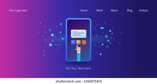 Smart digital marketing, Mobile marketing technology, Marketing application - vector illustration with icons and texts