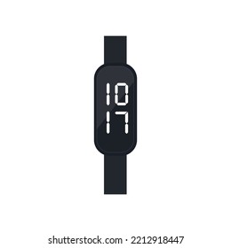 reloj digital inteligente que muestra el tiempo, ilustración vectorial plana aislada en fondo blanco. Equipo de seguimiento de fitness o actividad. Moderno reloj inteligente, concepto de accesorio deportivo.