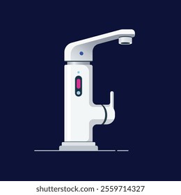 Smart Digital Water Tap Icon Design - Modern Bathroom Technology Vector Isolated on Dark Blue.