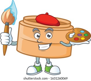 Smart dimsum basket painter mascot icon with brush