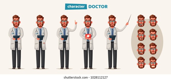 Smart doctor. Funny character design. Cartoon vector illustration