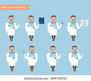 Smart doctor presenting in various action. character design. doctor and healthcare concept - vector illustration - stock vector