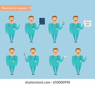 Smart doctor presenting in various action. character design. doctor and healthcare concept - vector illustration - stock vector