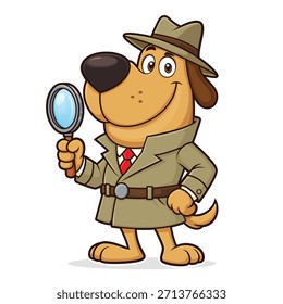 Ilustración de dibujos animados de perro inteligente, Ilustración vectorial de perro inteligente, Clipart de perro detective