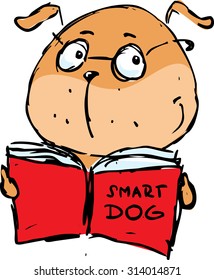 Smart dog reading book - Vector illustration