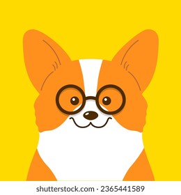 A smart dog wearing glasses. cute dog character