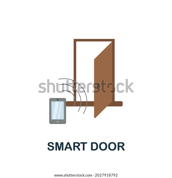 Smart Door flat icon. Colored sign from home\
security collection. Creative Smart Door icon illustration for web\
design, infographics and\
more