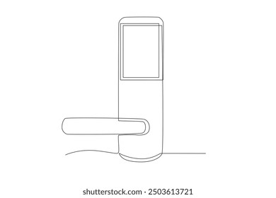 Smart door. Smart home devices concept one-line drawing