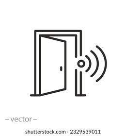 smart door icon, unlock door and open, thin line web symbol on white background - editable stroke vector illustration eps10