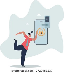 Smart door lock with digital smartphone key access.life and employment of people.