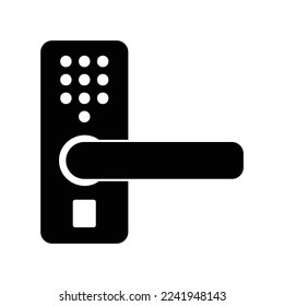 Smart door lock icon with fingerprint and keyboard to guarantee home security in black solid style