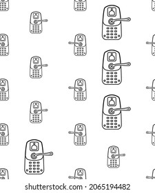 Smart Door Lock Icon Seamless Pattern, Smart Key Pad Security Door Lock Vector Art Illustration